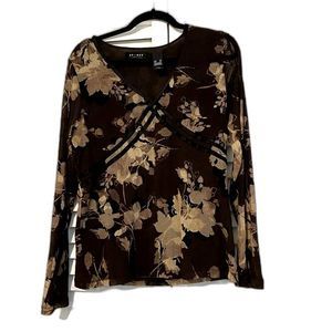 Axcess Liz Claiborne Y2K size XL Brown Floral Chiffon 70s Style Peasant Top